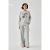 Moda Kadın Gri Sleep Mode ON Oversize 2 İplik Eşofman Ev Giyim Takımı