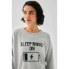 Moda Kadın Gri Sleep Mode ON Oversize 2 İplik Eşofman Ev Giyim Takımı