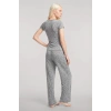 Moda Kadın Gri V Yaka Yumuşak Dokulu Pijama Takımı Rahat Günlük Ev Giyim Seti