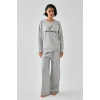 Moda Kadın Gri Yay Burcu Oversize 2 İplik Eşofman Ev Giyim Takımı