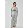 Moda Kadın Gri Yengeç Burcu Oversize 2 İplik Eşofman Ev Giyim Takımı