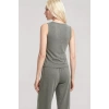 Moda Kadın Haki Yumuşak Dokulu Minimal Kolsuz Atlet Basic Günlük Rahat Üst