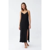 Moda Kadın İp Askılı Uzun Gecelik Siyah