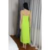 Moda Kadın İp Askılı Uzun Yırtmaçlı Pamuk Penye Gecelik Yeşil