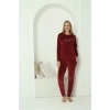 Moda Kadın Kadife Bordo Pijama Takım