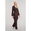 Moda Kadın Kahve Yumuşak Dokulu Dökümlü Kısa Kimono Şık ve Rahat Ev Giyim