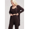 Moda Kadın Kahve Yumuşak Dokulu Dökümlü Kısa Kimono Şık ve Rahat Ev Giyim
