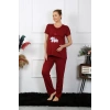 Moda Kadın Kısa Kol Hamile Lohusa Pijama Takımı Bordo