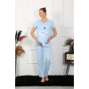 Moda Kadın Kısa Kol Hamile Lohusa Pijama Takımı Mavi