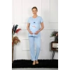 Moda Kadın Kısa Kol Hamile Lohusa Pijama Takımı Mavi