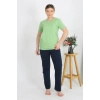 Moda Kadın Kısa Kol Pamuk Penye Pijama Takım Fıstık Yeşili