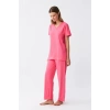 Moda Kadın Kısa Kol Pamuk Penye Pijama Takım Fuşya