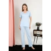 Moda Kadın Kısa Kol Pamuk Penye Pijama Takım Mavi