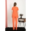 Moda Kadın Kısa Kol Pamuk Penye Pijama Takım Turuncu