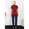 Moda Kadın Kolu Dantelli Penye Pijama Takım Bordo
