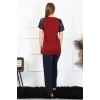Moda Kadın Kolu Dantelli Penye Pijama Takım Bordo