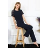 Moda Kadın Kolu Dantelli Penye Pijama Takım Lacivert