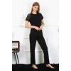 Moda Kadın Kolu Dantelli Penye Pijama Takım Siyah