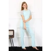 Moda Kadın Kolu Dantelli Penye Pijama Takım Su Yeşili