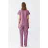Moda Kadın Mor Yıldız Desenli Penye Kısa Kol Pijama Takımı