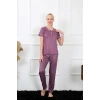 Moda Kadın Mürdüm Kısa Kol Pijama Takım