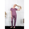 Moda Kadın Mürdüm Kısa Kol Pijama Takım