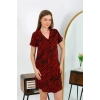 Moda Kadın Pamuk Penye Kısa Kol Düğmeli Bordo Tunik Gecelik