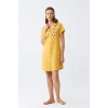 Moda Kadın Pamuk Penye Kısa Kol Düğmeli Sarı Tunik Gecelik