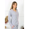 Moda Kadın Pamuk Penye Önden Düğmeli Uzun Kol Gri Pijama Takım