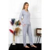 Moda Kadın Pamuk Penye Önden Düğmeli Uzun Kol Gri Pijama Takım