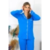 Moda Kadın Pamuk Penye Önden Düğmeli Uzun Kol Saks Pijama Takım