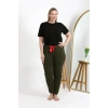 Moda Kadın Pamuklu Büyük Beden Alt Pijama Haki