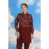 Moda Kadın Pantolonlu Desenli Tam Tesettür Mayo Bordo