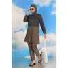 Moda Kadın Pantolonlu Desenli Tam Tesettür Mayo Füme