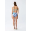 Moda Kadın Pedli Üst Tropik Desenli Yüksek Bel Bikini Takımı - Buz Mavisi