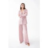 Moda Kadın Pembe Önden Düğmeli Rahat Kesim Pijama Takımı – Günlük Ev Giyim Seti