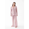 Moda Kadın Pembe Önden Düğmeli Rahat Kesim Pijama Takımı – Günlük Ev Giyim Seti