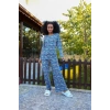 Moda Kadın Penye Bol Paça Pijama Takım Mavi