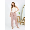 Moda Kadın Penye Çiçek Desenli Tek Alt Pijama Pudra