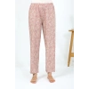 Moda Kadın Penye Çiçek Desenli Tek Alt Pijama Pudra