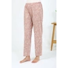 Moda Kadın Penye Çiçek Desenli Tek Alt Pijama Pudra