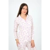 Moda Kadın Penye Uzun Kol Pijama Takım Ekru
