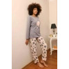 Moda Kadın Penye Uzun Kol Pijama Takım Gri