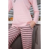 Moda Kadın Penye Uzun Kol Pijama Takım Pembe