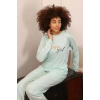 Moda Kadın Penye Uzun Kol Pijama Takım Su Yeşili