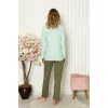 Moda Kadın Penye Uzun Kol Pijama Takım Su Yeşili
