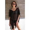 Moda Kadın Püsküllü Tunik Pareo Plaj Elbisesi Siyah