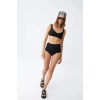 Moda Kadın Siyah Pedli Kare Yaka Yüksek Bel Bikini Takımı