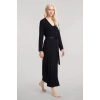 Moda Kadın Siyah Yumuşak Dokulu Dökümlü Uzun Kimono Şık ve Rahat Ev Giyim