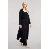 Moda Kadın Siyah Yumuşak Dokulu Dökümlü Uzun Kimono Şık ve Rahat Ev Giyim